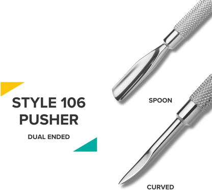 Pro Cuticle Pusher with 2 Ends - Stainless Steel Manicure Tool - Style 106