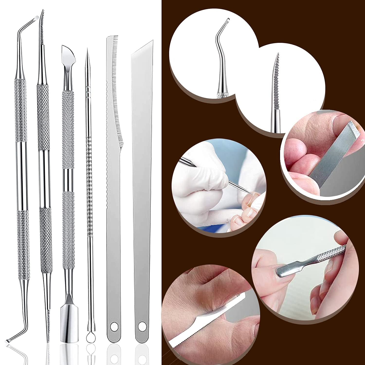 Ingrown Toenail Pedicure Tool Kit(7Pcs), Nail Manicure Kit Stainless Steel Nail Care Treatment for Nail Correction Polish Pain Relief