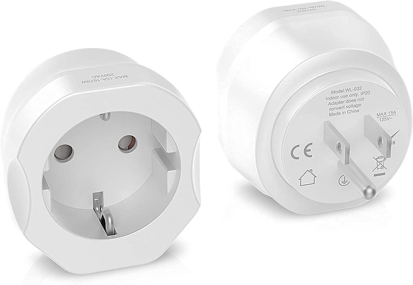 1 Pack Europe to US Plug Adapter,  European to US Plug Adapter, EU to US Plug Adapter, Europe to USA Travel Converter for Most of Europe EU Spain France Type C E F Plugs to US Power Adapter