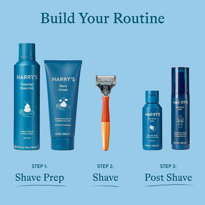 Shaving Kit for Men - Razor Handle, 3 Razor Blade Refills, Foaming Shave Gel, and Travel Blade Cover - Charcoal